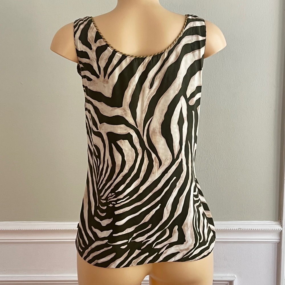 Reversible Zebra Polka Dot Tank Top Womens M Chain Trim Olive Green Safari Chic
